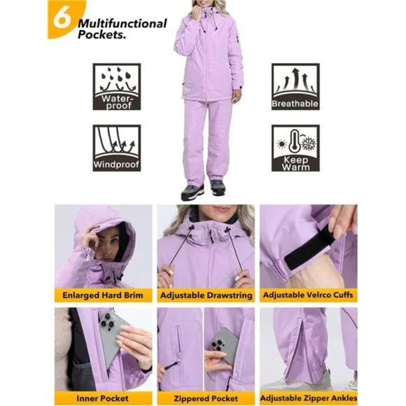 Women's Ski Snowsuit Waterproof Windproof Insulated Jacket and Pants Set